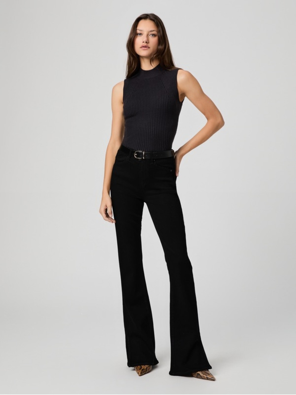 PAIGE Black High Rise Bell Canyon flare Jeans women size 28